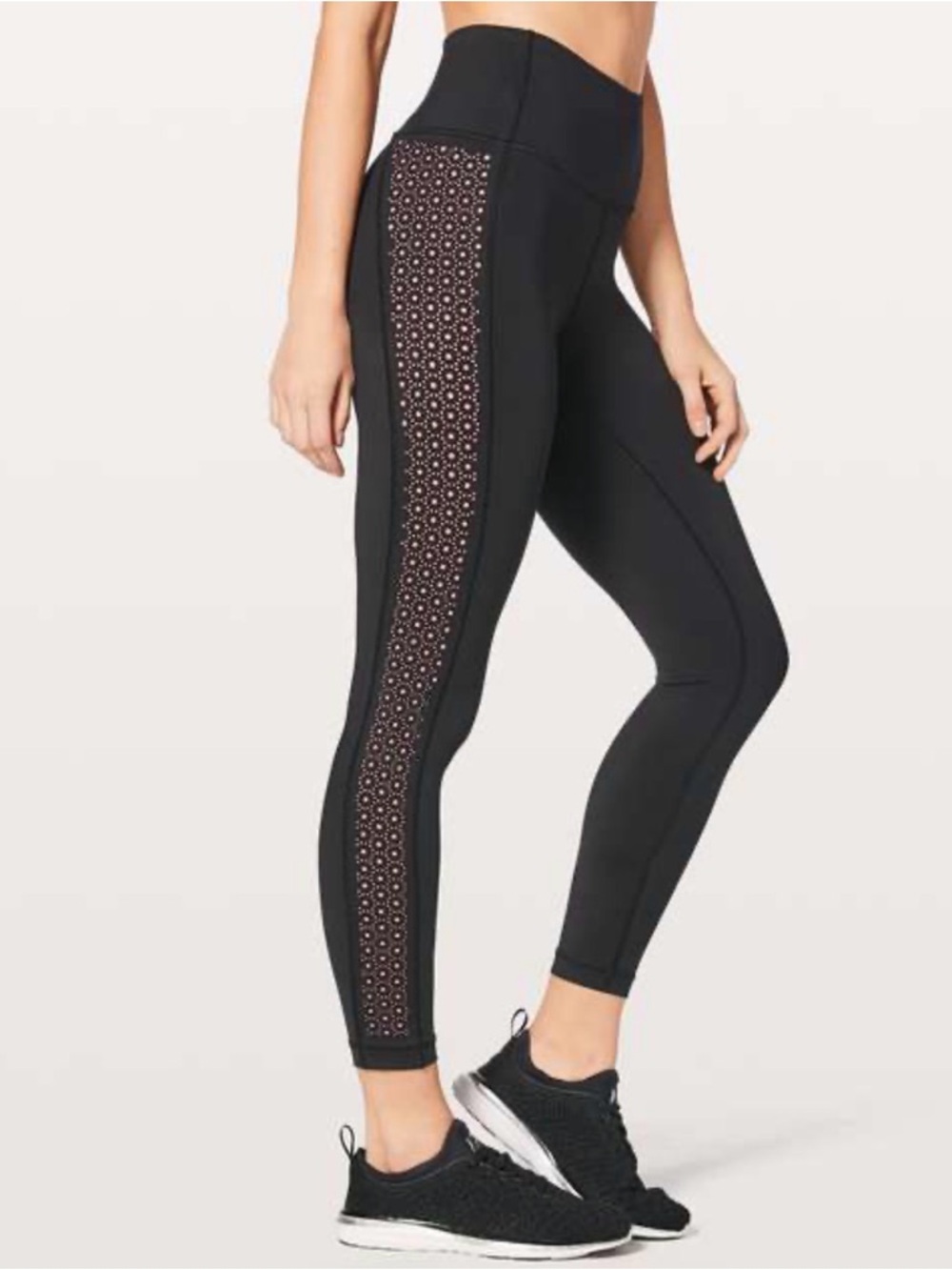 lululemon athletica Black 7/8 Leggings with Pink Dot Accents